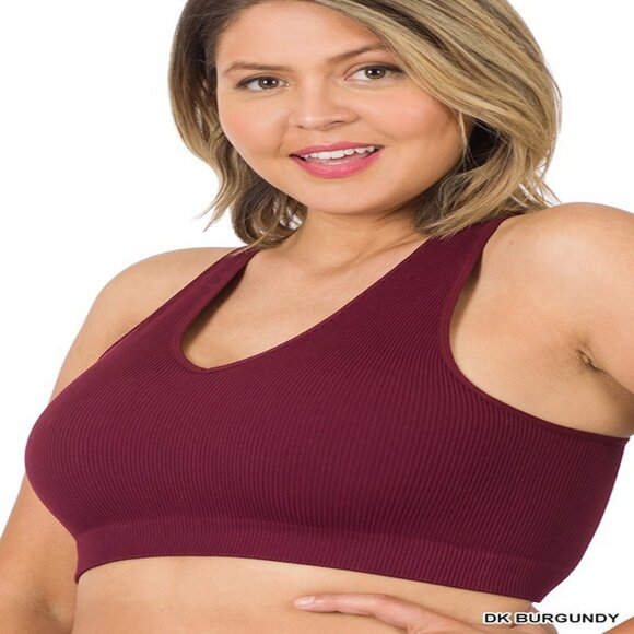 Womens Plus Seamless Ribbed Racerback Tank Top Sports Bra Burgundy 1X/2X & 2X/3X - Picture 1 of 3